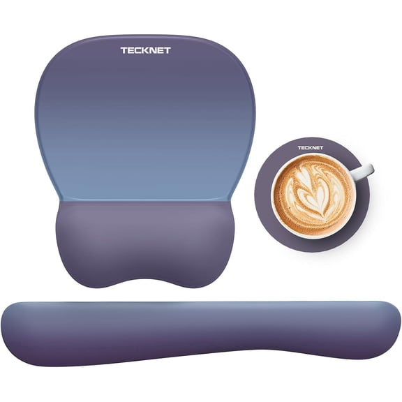 TECKNET Gel Mouse Pad with Wrist Rest, 3 in 1 Keyboard Wrist Rest for Pain Relief, Non-Slip PU Base, Ergonomic Set for Office & Home，Blue Purple Gradient