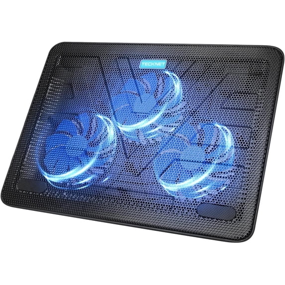 TECKNET BASICS Laptop Cooling Pad, Portable Slim Quiet USB Powered, with 3 Blue LED Fans, Fits 12''-17'' Laptop, Black