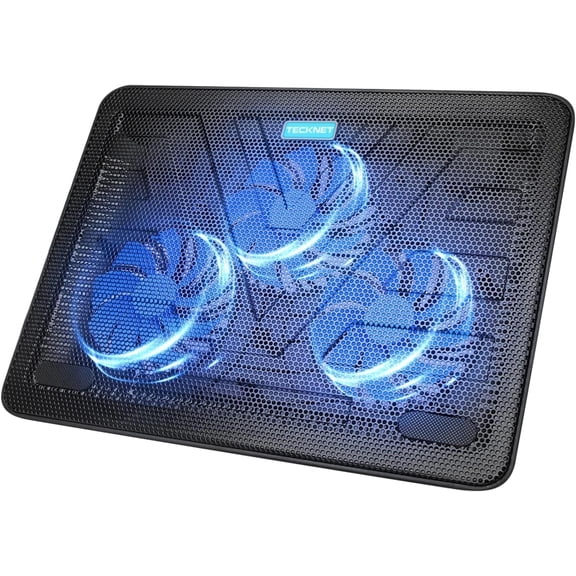 TECKNET BASICS Laptop Cooling Pad, Portable Slim Quiet USB Powered, with 3 Blue LED Fans, Fits 12''-17'' Laptop, Black