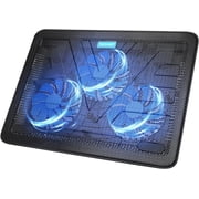 TECKNET BASICS Laptop Cooling Pad, Portable Slim Quiet USB Powered, with 3 Blue LED Fans, Fits 12''-17'' Laptop, Black