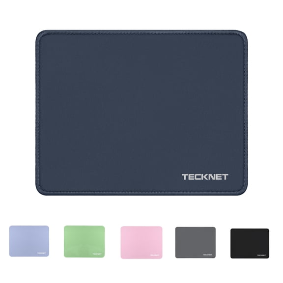 TECKNET BASICS Mouse Pad with Anti-fray Stitching, Waterproof Non-Slip Base, Stitched Edges Gaming Mouse Mat for Laptop, Compatible with Laser/Optical Mice - Blue