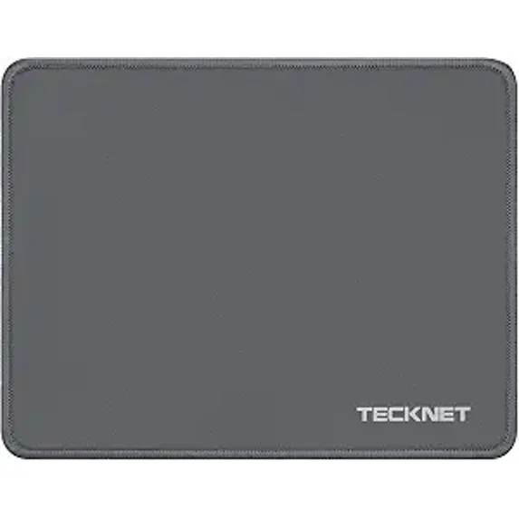TECKNET BASICS Mouse Pad with Anti-fray Stitching, Waterproof Non-Slip Base, Stitched Edges Gaming Mouse Mat for Laptop, Compatible with Laser/Optical Mice -- Grey