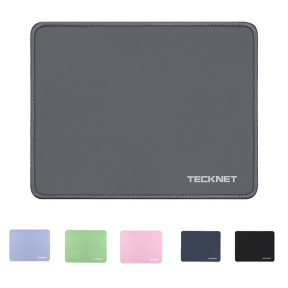 TECKNET BASICS Mouse Pad with Anti-fray Stitching, Waterproof Non-Slip Base, Stitched Edges Gaming Mouse Mat for Laptop, Compatible with Laser/Optical Mice -- Grey