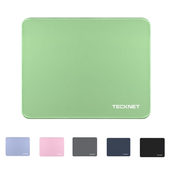 TECKNET BASICS Mouse Pad with Anti-fray Stitching, Waterproof Non-Slip Base, Stitched Edges Gaming Mouse Mat for Laptop, Compatible with Laser/Optical Mice - LT.Green