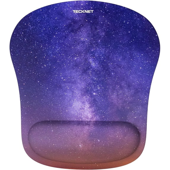 TECKNET BASICS Mouse Pad with Wrist Support, Ergonomic Gaming Mouse Pad for Pain Relief, Non-Slip Waterproof Desk Pad for Office, Study & Laptop, Dark Purple Galaxy
