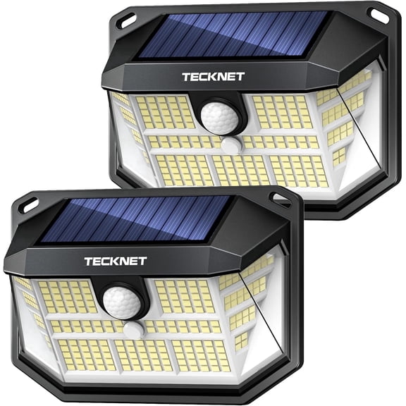 TECKNET Outdoor Solar Light 231 LED, 3 Modes Motion Sensor, Solar Powered Security Light 300 Wide Angle, IP65 Waterproof, Solar Wall Light for Front Door/Fence/Yard/Garage/Garden (2 Pack)