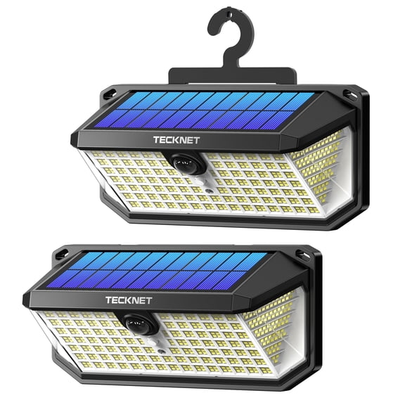 TECKNET Outdoor Solar Lights with Motion Sensor, 546 LEDs, 300 Beam Angle, 3 Lighting Modes, IP66 Waterproof Solar Lights for Outdoor Use, Garden, Garage, Front Door (2-Pack) [Energy Class D]