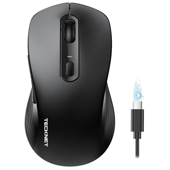 TECKNET Rechargeable Bluetooth Mouse, [ USB + BT5.0 + BT3.0 ] Wireless Mouse, Ergonomic Design, Silent Click, 6-Level 4800 DPI Wireless Mice, 3-Device Switching for Laptop, Computer, MacBookBlack
