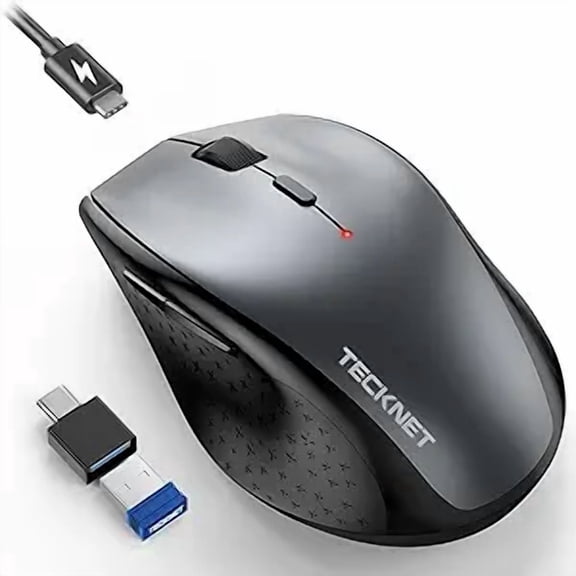 Rechargeable Mouse with Jiggler, Plug & Play, 2.4G Connection with USB-C Adapter, Silent Mouse Quiet Click, 6400 DPI Ergonomic Mouse, Cordless Computer Mice for Laptop, Desktop, PC