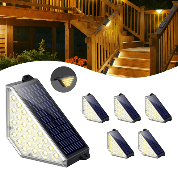 TECKNET Solar Step Lights for Outside, 2 Adjustable Brightness, 2 Mounting Methods, 24 LEDs Solar Stair Lights Outdoor, IP67 Waterproof Deck Light for Yard, Porch, Front Door, Patio, Garden (3000K)