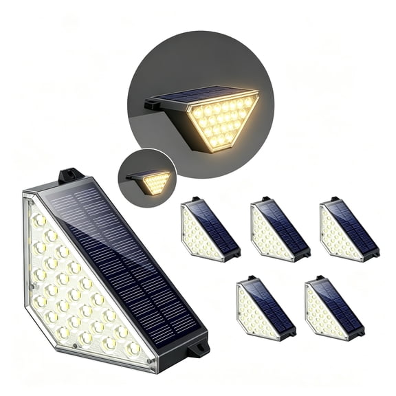 TECKNET Solar Step Lights for Outside, 2 Adjustable Brightness, 2 Mounting Methods, 24 LEDs Solar Stair Lights Outdoor, IP67 Waterproof Deck Light for Yard, Porch, Front Door, Patio, Garden (3000K)