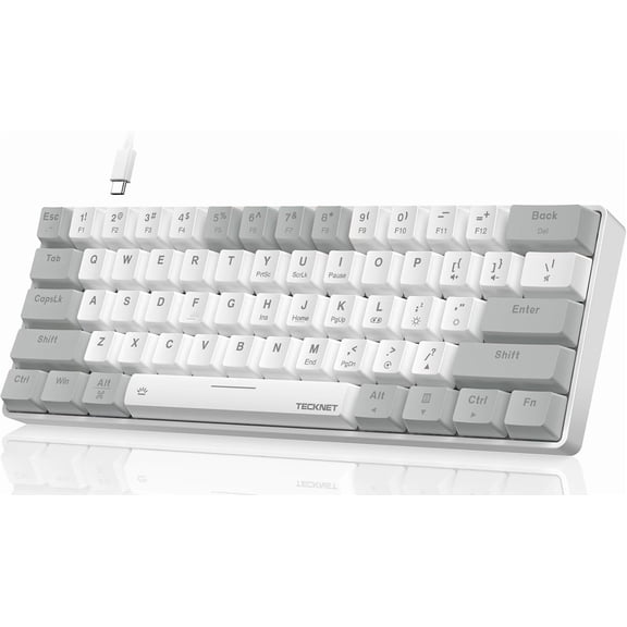 TECKNET Ultra Compact Mechanical Keyboard with 60% Cable, RGB Keyboard, White USB Keyboard with Red Switch, Illuminated Keyboard with Adjustable Stand, Clicky Portable Keyboard