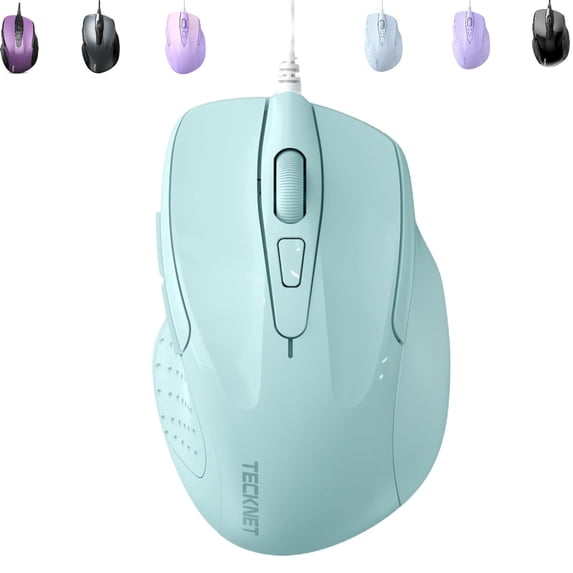TECKNET Wired Mouse, 6-Button Corded with 4 Adjustable DPI, Ergonomic Optical Mouse, 5FT Cord for Laptop, Chromebook, PC, Desktop, Mac, Notebook - LT.Green