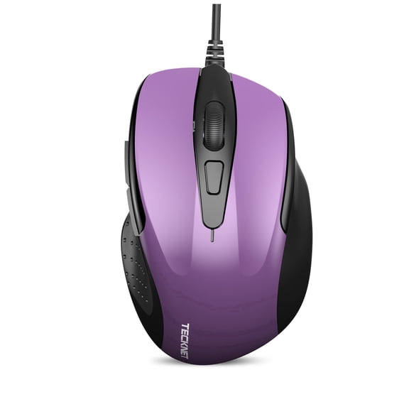 TECKNET Wired Mouse, 6-Button Corded with 4 Adjustable DPI, Optical Ergonomic Design, 5FT Cord for Laptop, Chromebook, PC, Desktop, Mac, Notebook - LT.Purple