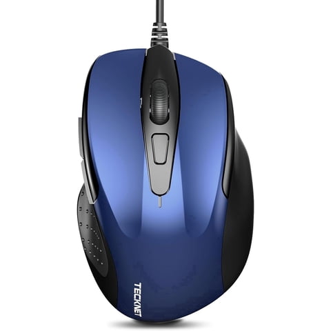 TECKNET Wired Mouse, 6-Button Corded with 4 Adjustable DPI, Optical Ergonomic Design, 9FT Cord for Laptop, Chromebook, PC, Desktop, Mac, Notebook - Blue