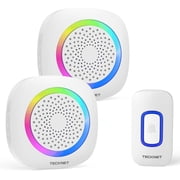 TECKNET Wireless Doorbell with 2 Portable Doorbell with RGB Light, Battery Powered IP66 Waterproof Door Chime Kit, 1300f