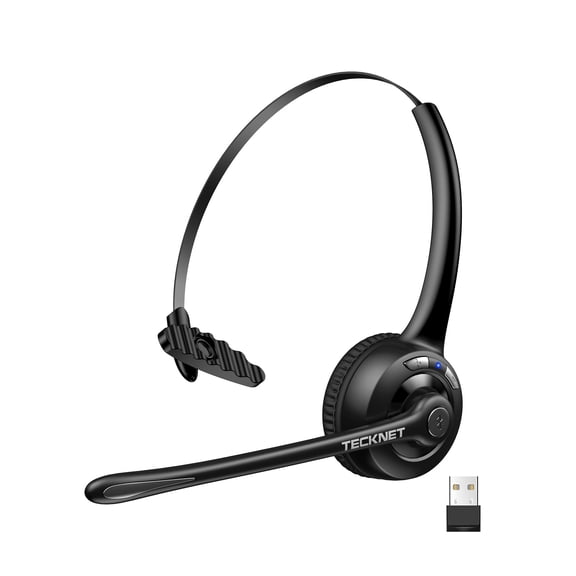 TECKNET Wireless Headset, Bluetooth Headphones with Noise Cancelling Microphone for Trucker, Hand Free Wireless Headset with Mute Mic for Cellphone/PC/Home/Office/Call Center (USB Dongle)