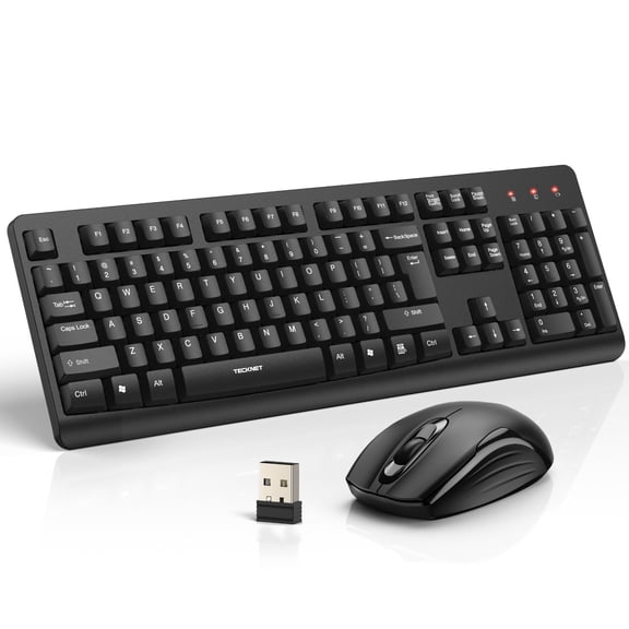 TECKNET Wireless Keyboard and Mouse Combo, Full-Size Ergonomic Keyboard & Optical Mouse, Low-Noise Typing & Clicking,Long Battery Life,Spill-Resistant,2.4G Lag-Free USB Receiver for PC,Laptop,Compute