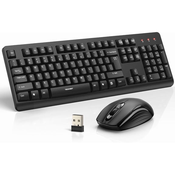 TECKNET Wireless Keyboard & Mouse Combo, Full-Size Ergonomic, Low-Noise Typing & Clicking, Long Battery Life, Spill-Resistant, 2.4G Lag-Free USB for PC/Laptop/Computer