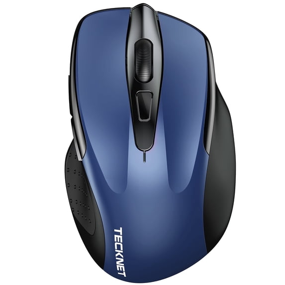 TECKNET Wireless Mouse (2.4G & BT5.0/3.0) Silent 4800 DPI Computer USB A & Bluetooth Mouse 6 Buttons, Wide Compatibility - Blue
