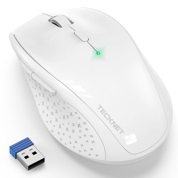 TECKNET Wireless Mouse, 2.4G Computer Mouse with 6-Level Adjustable 4800 DPI, 30 Months Battery, Ergonomic Grips, 6 Buttons Portable for PC, Chromebook, Mac - White
