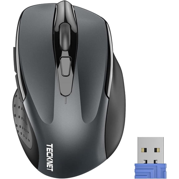 TECKNET Wireless Mouse, 2.4G Ergonomic Optical Mouse, Computer Mouse for Laptop, PC, Computer, Chromebook, Notebook, 6 Buttons, 24 Months Battery Life, 2600 DPI, 5 Adjustment Levels