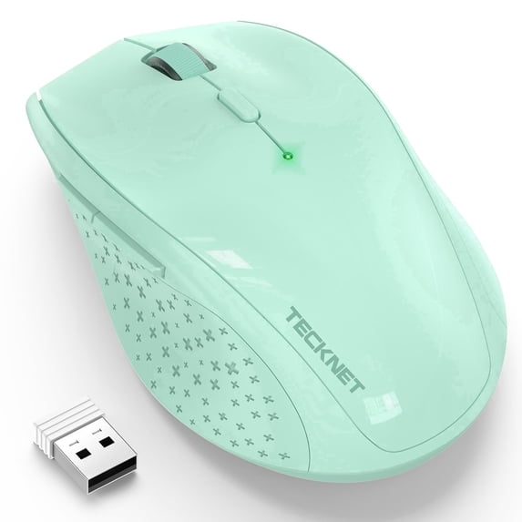 TECKNET Wireless Mouse, 2.4G USB Computer Mouse with 6-Level Adjustable 4800 DPI, 30 Months Battery, Ergonomic Grips, 6 Buttons Portable for PC, Chromebook, Mac - Green