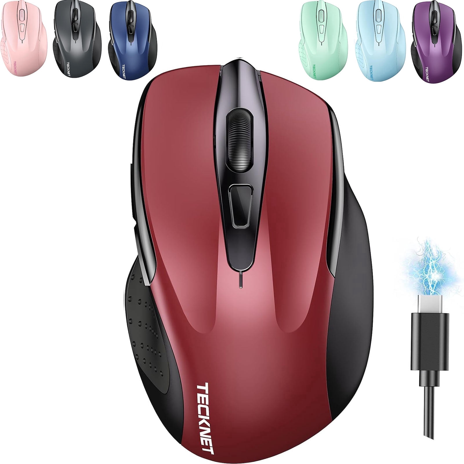 Mouse TECKNET Wireless BT 5.0/3.0 E 2.4G – Ricaricabile, 4800 DPI, Silenzioso, USB A&B