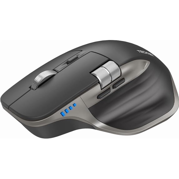 Wireless Mouse, Bluetooth Mouse (BT5.3/5.0 & 2.4G) Rechargeable Ergonomic Optical Mouse with 6 Adjustable DPI, Side Scroll, Quiet Clicks, USB A Receiver, 7 Buttons, Wide Compatibility - Black