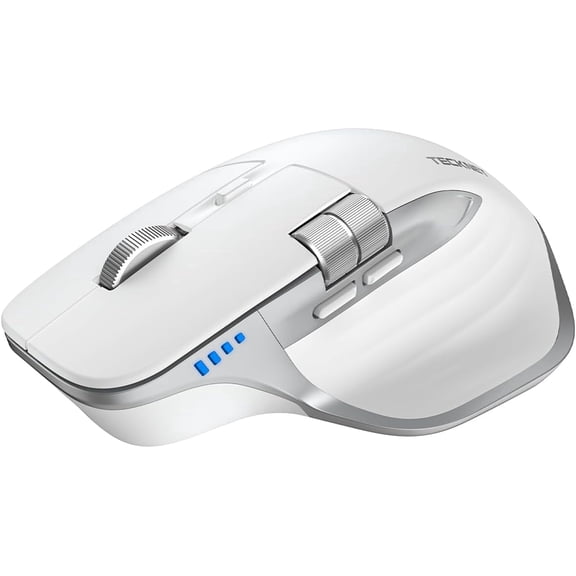 TECKNET Wireless Mouse, Bluetooth Mouse (BT5.3/5.0 & 2.4G) Rechargeable Ergonomic Optical Mouse with 6 Adjustable DPI, Side Scroll, Quiet Clicks, USB A Receiver, 7 Buttons, Wide Compatibility - White