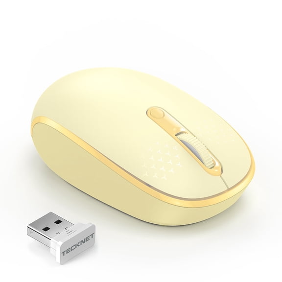 TECKNET Wireless Mouse for Laptop, 2.4G Quiet Computer Mouse with USB Receiver, 4 Buttons Portable Cordless Mice for Chromebook, Laptop, PC, Mac, 800/1200/1600 DPI-Yellow