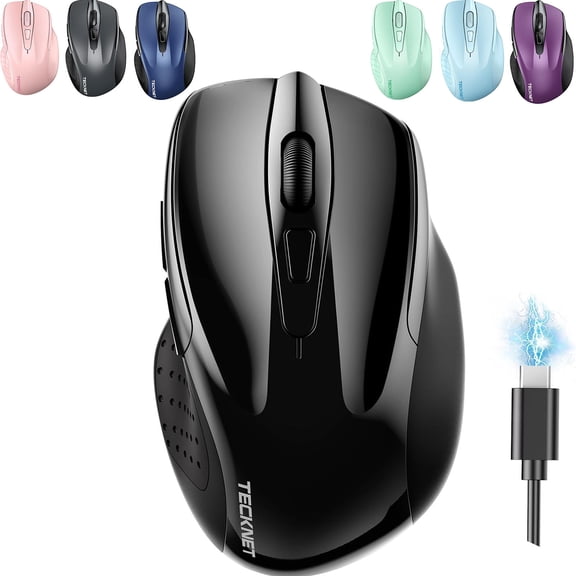 TECKNET Wireless Mouse for Laptop,Ergonomic Wireless Mouse 6 Buttons,Wireless Mouse (BT5.0/3.0 & 2.4G) Rechargeable 4800 DPI Silent Wide Compatibility for Chromebook,Desktop,PC,Mac