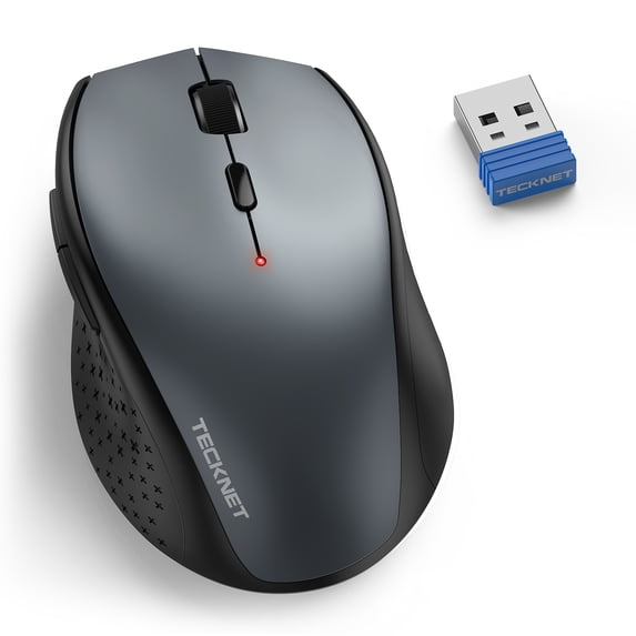 TECKNET Wireless Mouse, 2.4G USB Computer Mouse with 6-Level Adjustable 4800 DPI, Silent Quiet Click,30 Months Battery, Ergonomic Grips, 6 Buttons Portable for PC, Chromebook, Mac - Grey