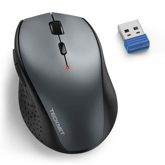 TECKNET Wireless Mouse, 2.4G USB Computer Mouse with 6-Level Adjustable 4800 DPI, Silent Quiet Click,30 Months Battery, Ergonomic Grips, 6 Buttons Portable for PC, Chromebook, Mac - Grey
