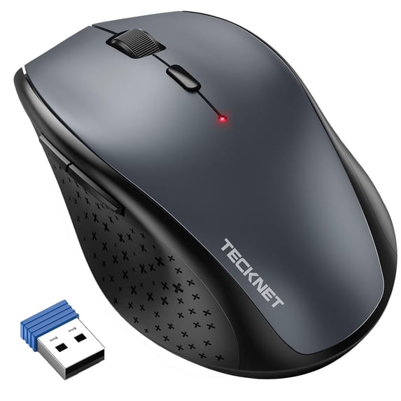 TECKNET Wireless Mouse, 2.4G USB Computer Mouse with 6-Level Adjustable 4800 DPI, Silent Quiet Click,30 Months Battery, Ergonomic Grips, 6 Buttons Portable for PC, Chromebook, Mac - Grey