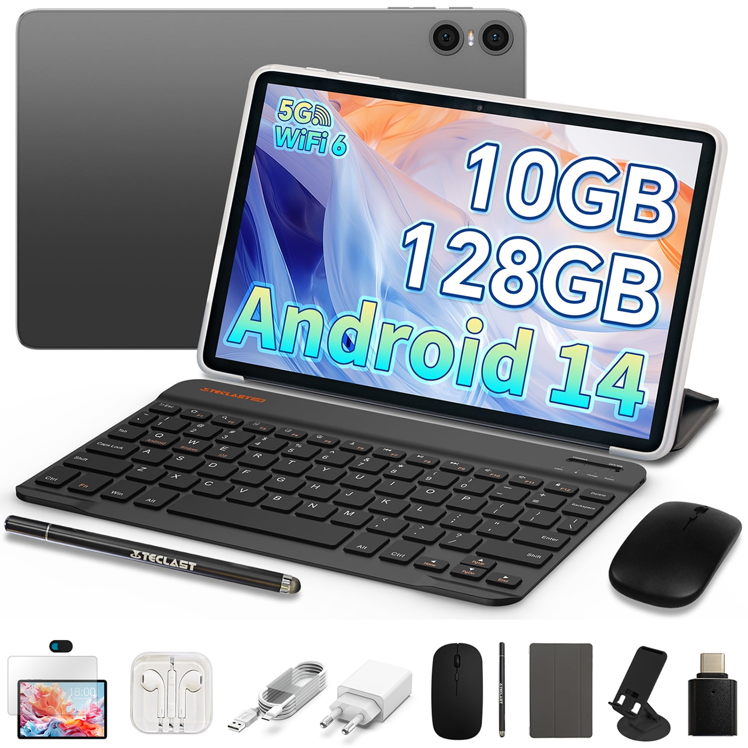 Tablet Android 12 2024, 128GB+16 (8+8 expandir) GB/512GB expandible,  tableta Octa-Core con WiFi 5G, batería de 8000mAh, tableta de 10.1 pulgadas  con