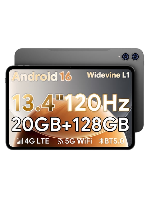 Android 16 Tablet 13.4 inch, TECLAST Android Tablet with 4G VoLTE, Octa-Core CPU, 20GB+128GB, 120Hz 1920x1200 HD Display, Widevine L1, 8000mAh, 5G WiFi, Stereo Speakers, GPS, 3.5mm Jack