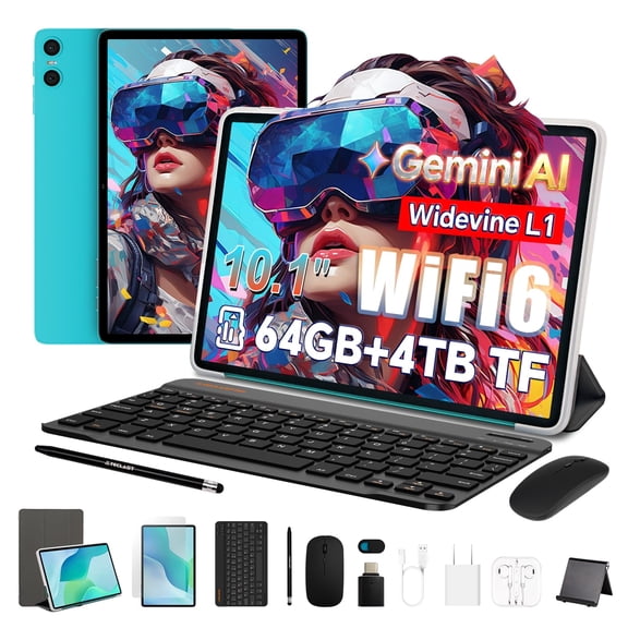 Android Tablets 10.1 Inch, TECLAST Android Tablets with Keyboard, 9GB+64GB+1TB Expand, 1280x800 IPS, 6000mAh, WiFi6, Bluetooth 5.4, Widevine L1, Tablet with 10 Accessories