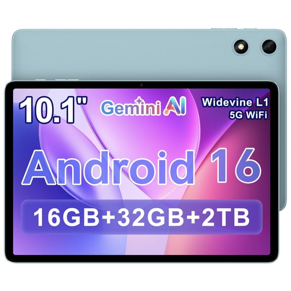 TECLAST 10.1 inch Android 16 Tablet, Octa-core CPU, 16GB+32GB+2TB, 6000mAh, 1280×800 IPS, WiFi 6, Widevine L1, Bluetooth 5.0, Face Unlock, Android Tablet for Kids Adults