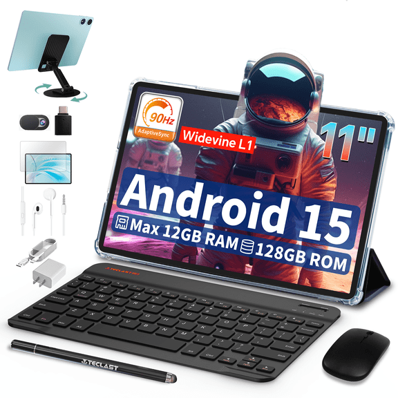 TECLAST P50 Android Tablet with Keyboard and Mouse, 11 inch Tablet 12GB RAM 128GB ROM 1TB Expand, Octa-Core T606, 7000mAh, WiFi5/BT5/5MP+8MP, Tablet with Case/Stylus/Headphones/Tablet Stand/OTG