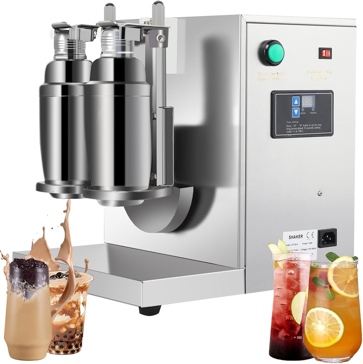 BENTISM 110V Electric Milk Tea Shaker Machine,120W Stainless Steel  Double-Cup Shaker Machine, Silver 