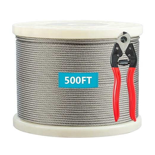 TECSPACE 500Ft Stainless Steel Wire Rope, 1/8” T316 Stainless Steel Wire Cable, 7 x 7 Strands Construction, 2100lbs Breaking Strength Cable for Railing Decking, Guard Net, Garden Fence