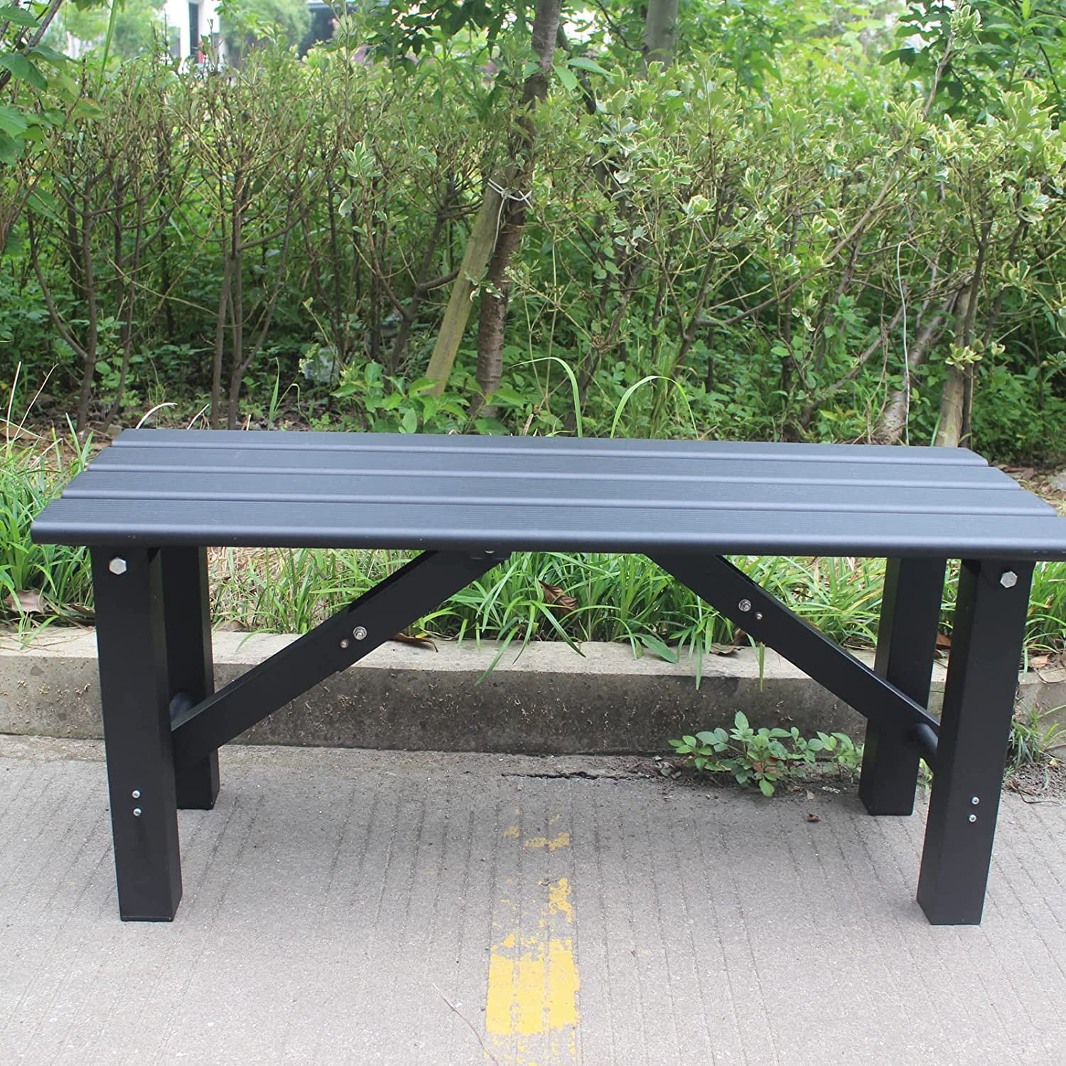 Black Aluminum Outdoor Patio Bench, 35.4 x 14.2 x 15.7 Inches