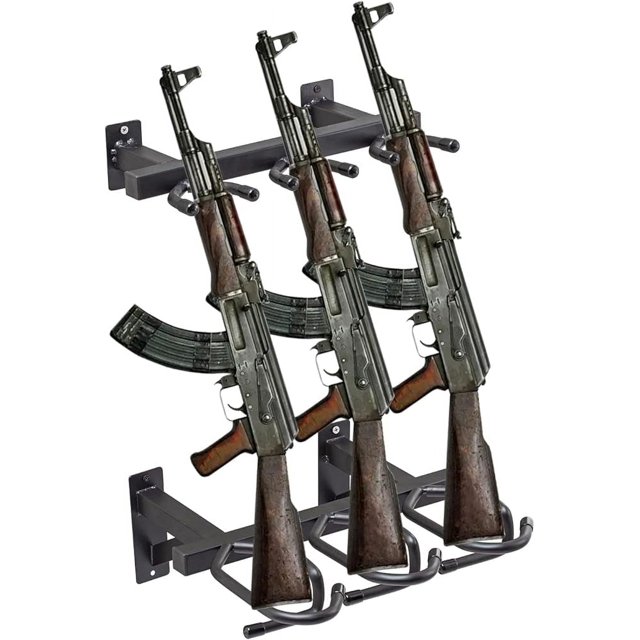 TECSPACE Gun Rack Wall Mount, 6 Slots Steel Indoor Shotgun Rack, Black