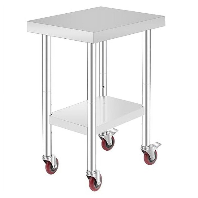 TECSPACE Stainless Steel Work Table with Wheels 24"x18", Commercial Heavy Duty Work Table with
