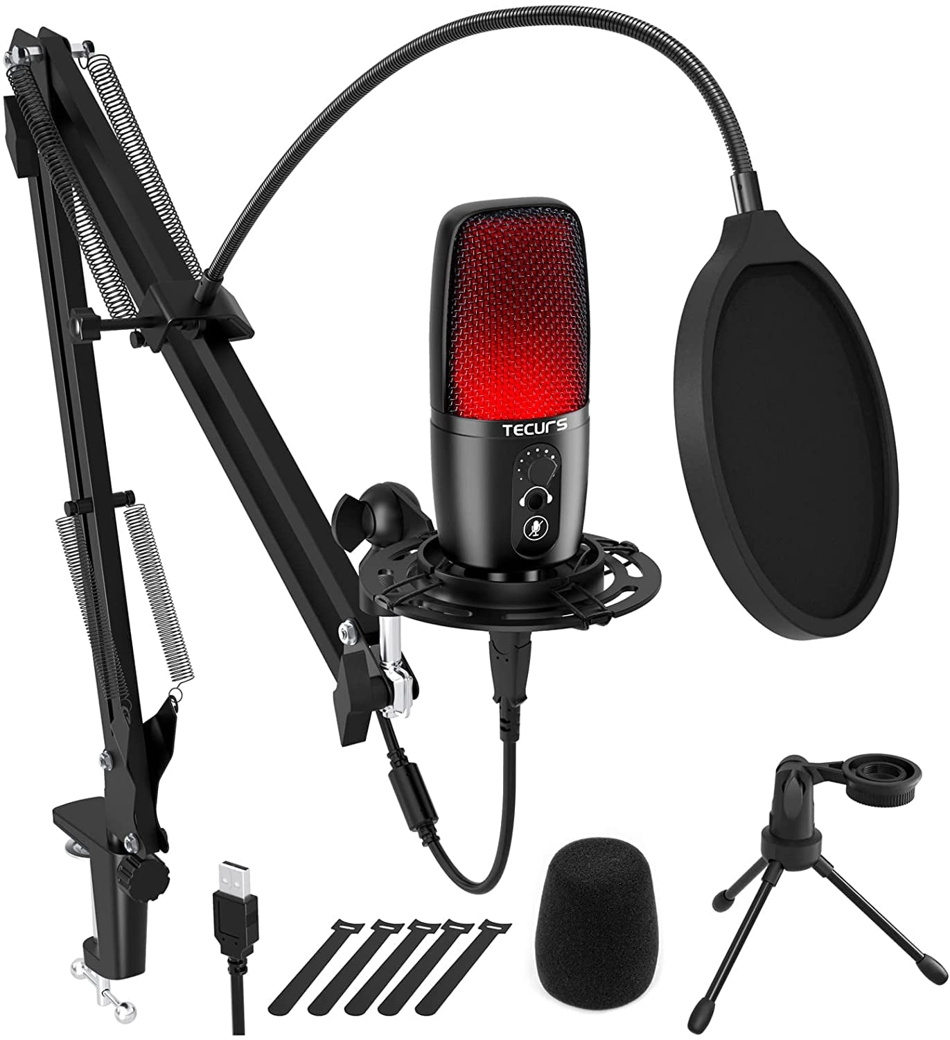 TECURS Condenser USB Microphone, PC Microphone Kit with Adjustable Boom ...
