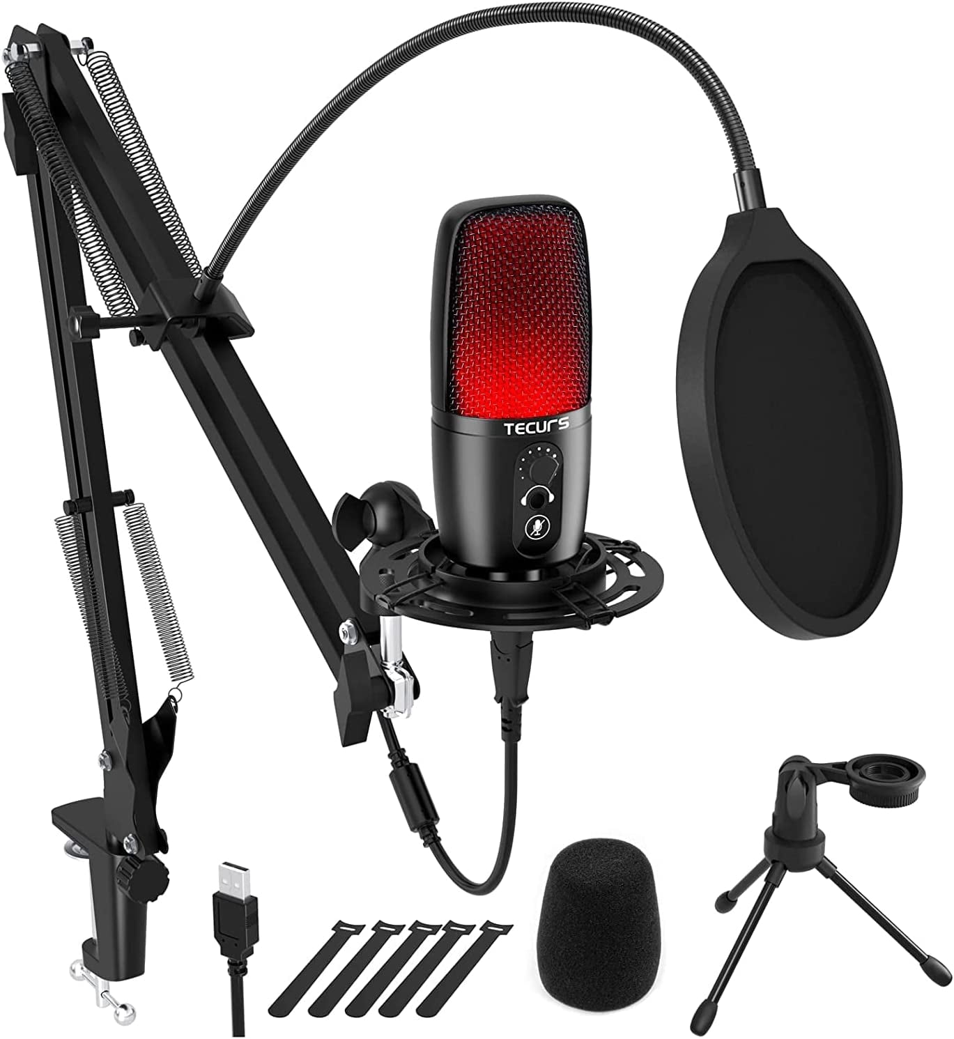 TECURS Condenser USB Microphone, PC Microphone Kit with Adjustable