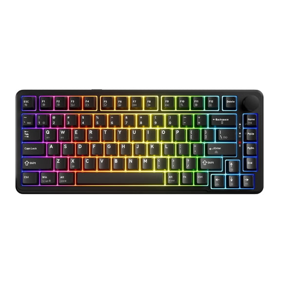 TECWARE Ghost 75% Wireless Mechanical Keyboard | RGB Gaming Keyboard with Volume Knob | Tri-Mode 2.4GHz/Bluetooth/USB-C | Gasket Mounted | Hot Swappable Pre-Lubed Linear Switches | 4000mAh | Black