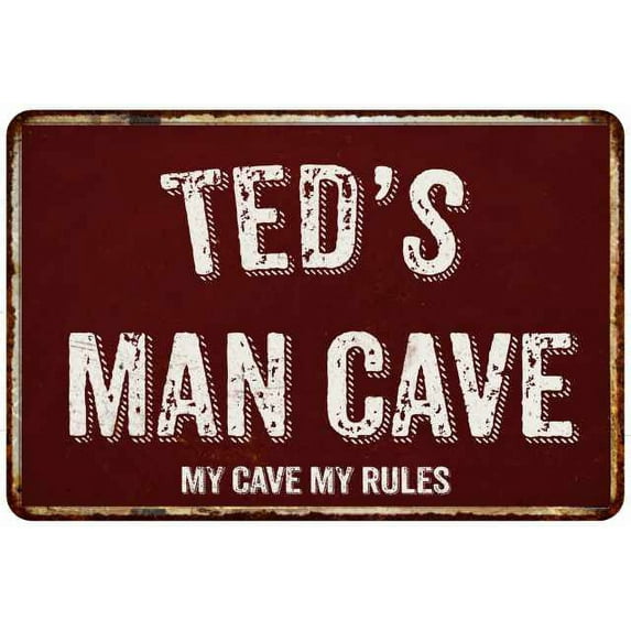 TED'S Man Cave Red Grunge Sign 12 x 18 Matt Finish Metal Sign 112180003028