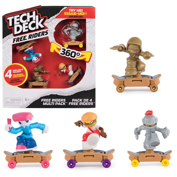 Tech Deck Free Riders 4-Pack Fingerboard and Fidget Toy Set for Kids 6 and up
